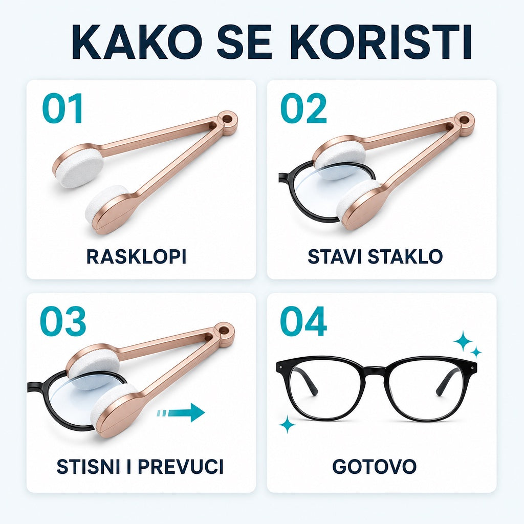 Kako se koristi JASNO brisač za naočare — 4 koraka